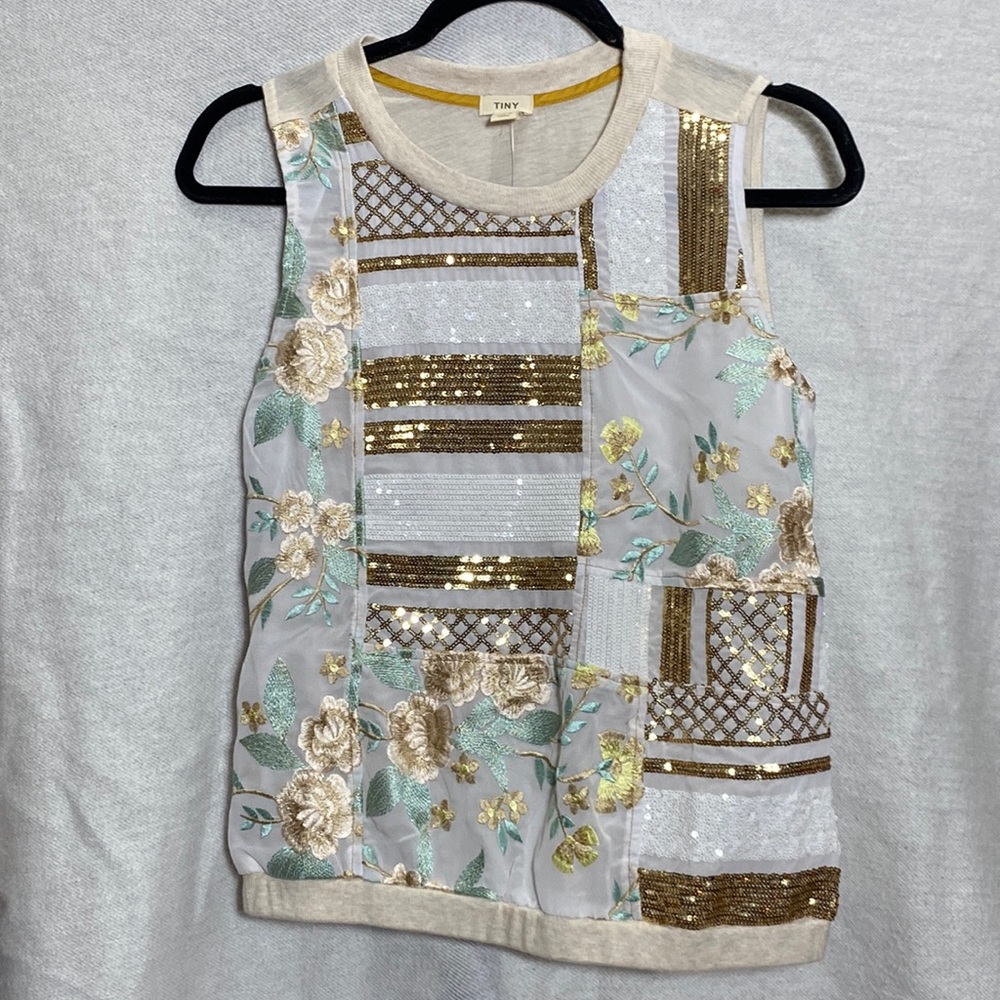 NWT Anthropologie Tiny Sequin and Embroidered Tank Top